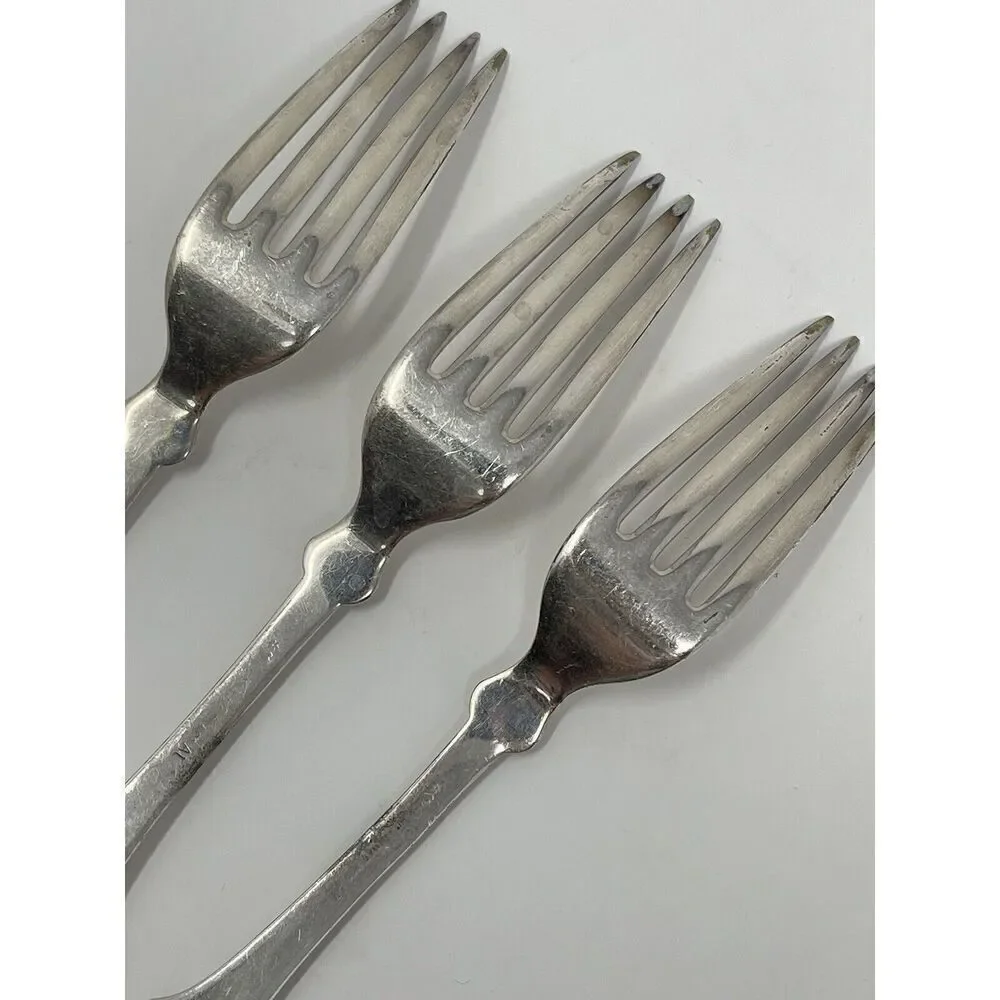 Rogers International Tipped 7 1/2” Dinner Forks Engraved Silverplate Set Of 3